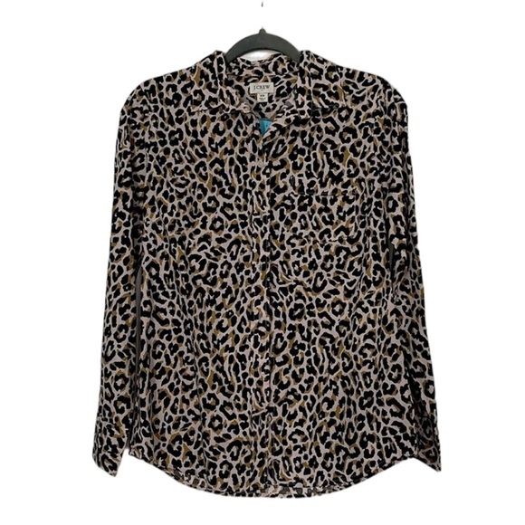 J. CREW Women’s Classic Cotton Leopard Print Button Up Shirt - Size XS - Picture 1 of 4